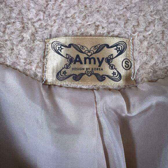 Coquette Blush Lace Trim Coat S Bow Buttons Pearl Detail Korean Made Jacket Amy - Picture 6 of 12